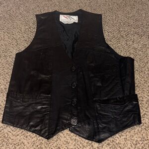 Chess King Black Leather Button-Up Vest Medium